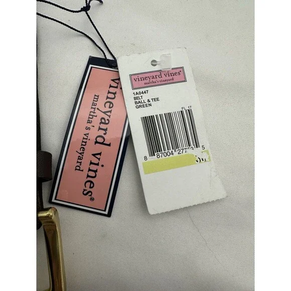 Vineyard Vines Belt Mens 30 Golf Tees Balls Brown Leather Blue Canvas NWT - Picture 7 of 10